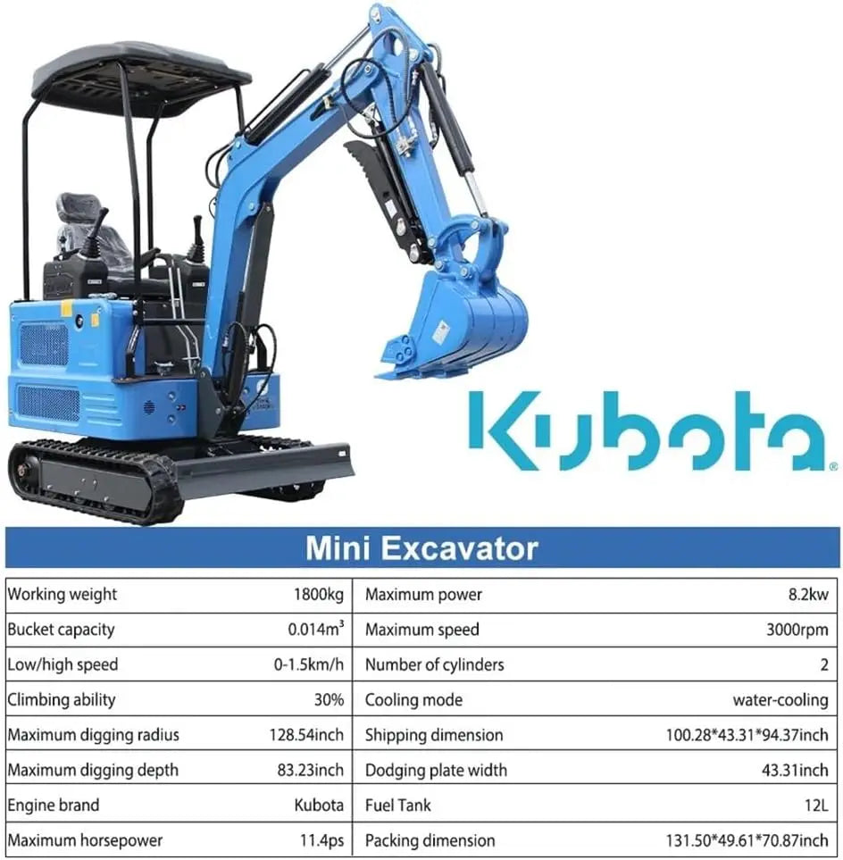 2 Ton Mini Excavator 12HP Kubota Diesel Engine Hydraulic Thumb EPA Certified for Farm,Construction&Landscaping Drilling&Digging