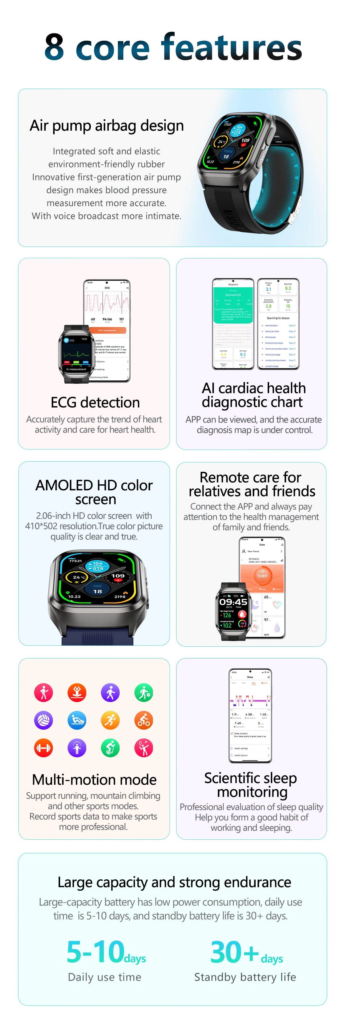 2026 New Upgrade AI Diagnostic  Airbag  Precise Blood Pressure Health SmartWatch Uric Acid ECG Blood lipids Smartwatch Men Women