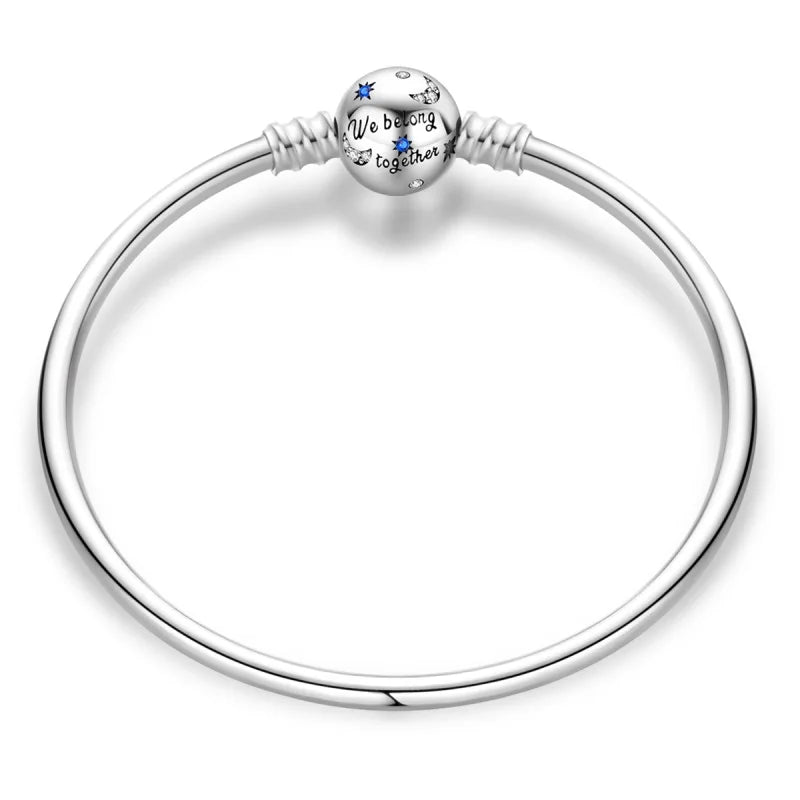 925 Sterling Silver Charm Bracelet – Star Moon Sun Four Leaf Clover Zircon | DIY Birthday Gift for Women (17-20cm)