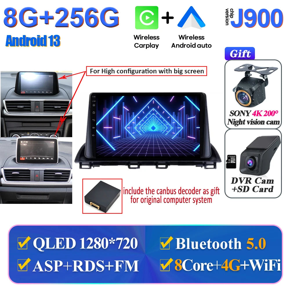 Car Multimedia Android For Mazda 3 Axela 2014-2017 2018 2019 Head Unit Player Navigation GPS Atuo Carplay WIFI 5G No 2din DVD BT