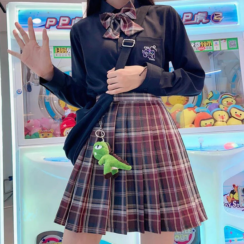 ZOKI Plaid Pleated Mini Skirt – Bow Knot High Waist Preppy Style | Harajuku Aesthetic Women's A-Line Dance Skirt | S-XXL