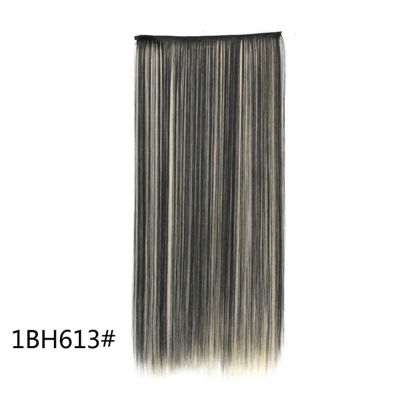 Synthetic 5-Clip One Piece Invisible Hair Extensions Long Straight 24Inch Heat Resistant Hairpiece for Women