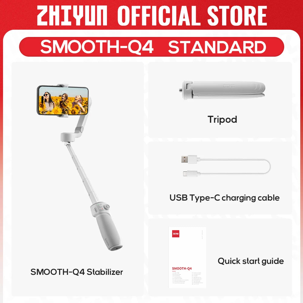 ZHIYUN Smooth Q4 3-Axis Smartphone Gimbal Stabilizer – For iPhone, Samsung, Huawei & Xiaomi