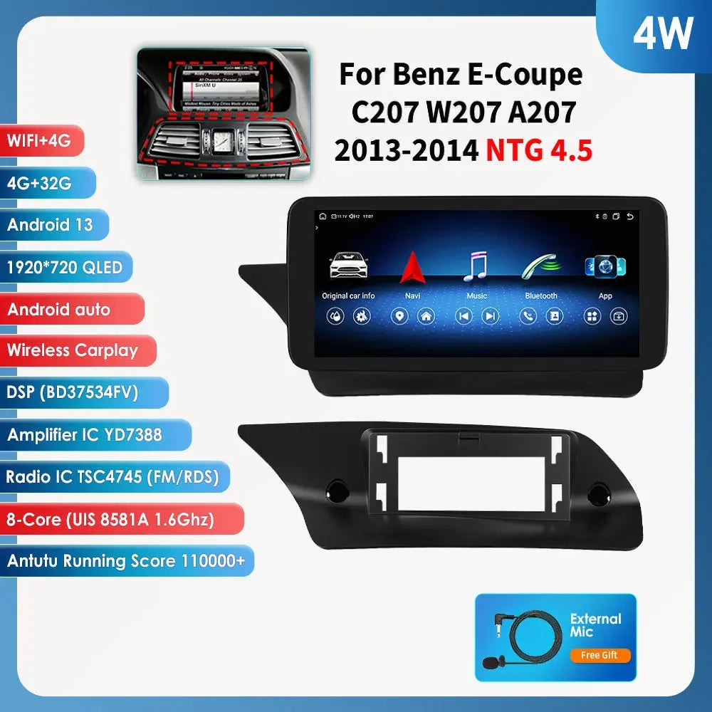 Android Car Stereo for Mercedes-Benz E-Class C207 W207 A207 (NTG 4.0/4.5/5.0) — CarPlay, Android Auto, GPS