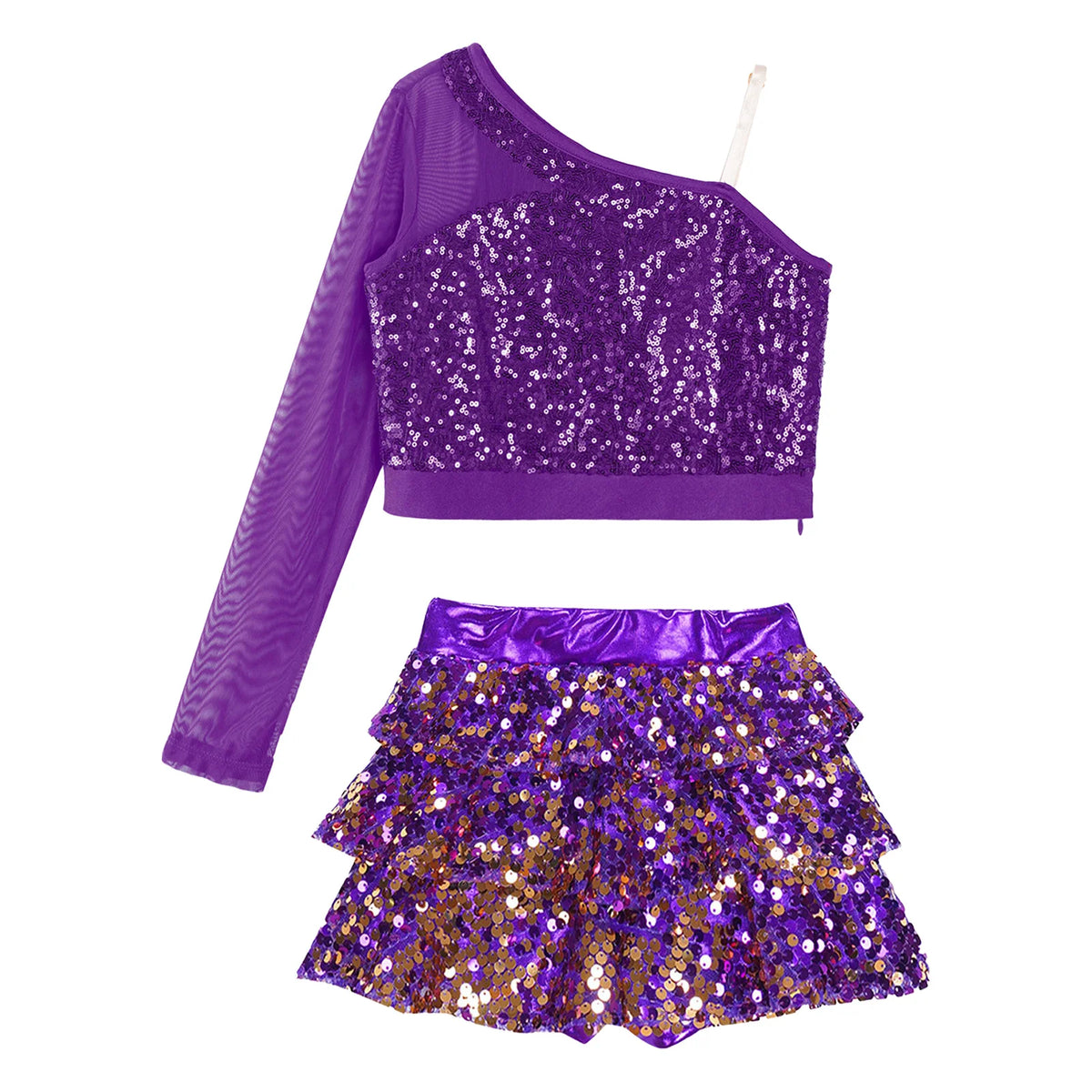 Girls sequin crop top and culotte Latin jazz set