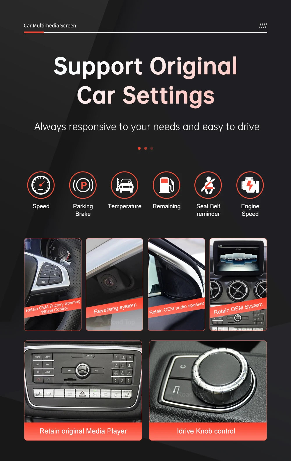 RoadTop Wireless CarPlay Android Auto Car Multimedia Display For Mercedes-Benz CLA GLA A Class W176 2026-2026 NTG5.0 TouchScreen