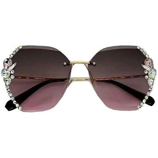 Rimless Rhinestone Sunglasses for Women Vintage Gradient UV400 Shades - photo 5