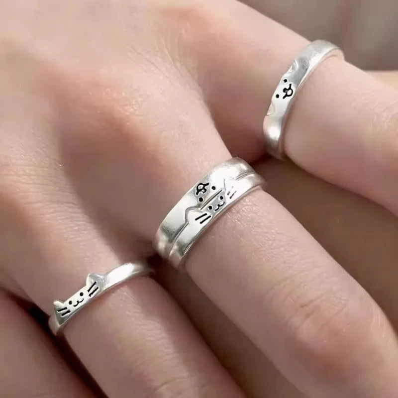 Cat & Dog Couple Rings — 2pc Adjustable Matching Set