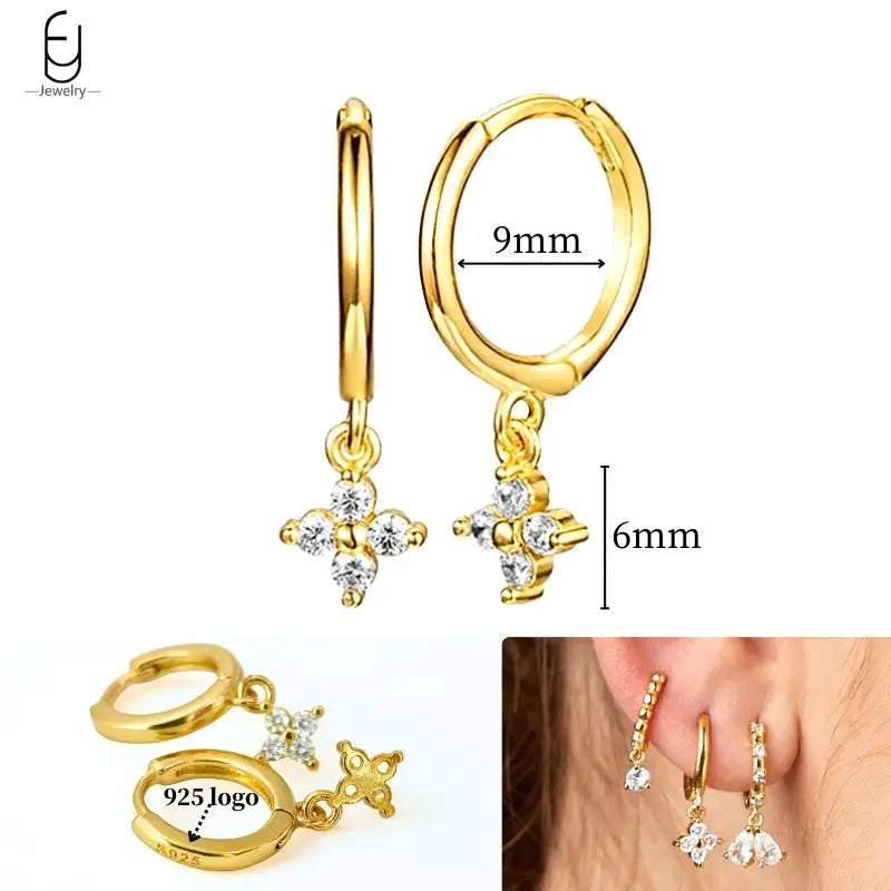 925 Sterling Silver Crystal Drop Earrings for Women - Heart & Flower Studs