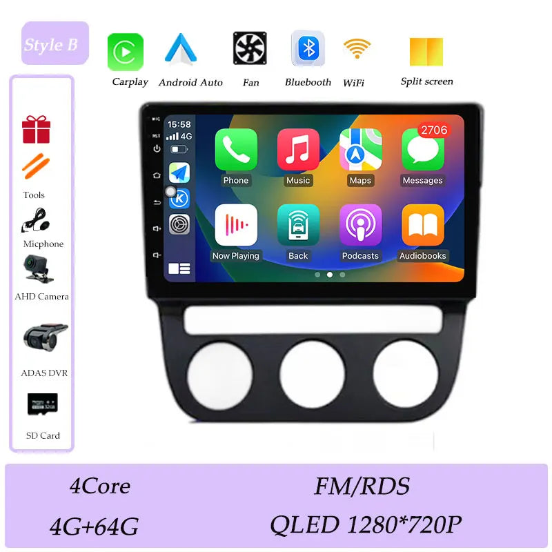Android Car Stereo for VW Golf Mk5, Jetta GLI, Rabbit 1K (2006–2010) — CarPlay, GPS, DSP, Split Screen