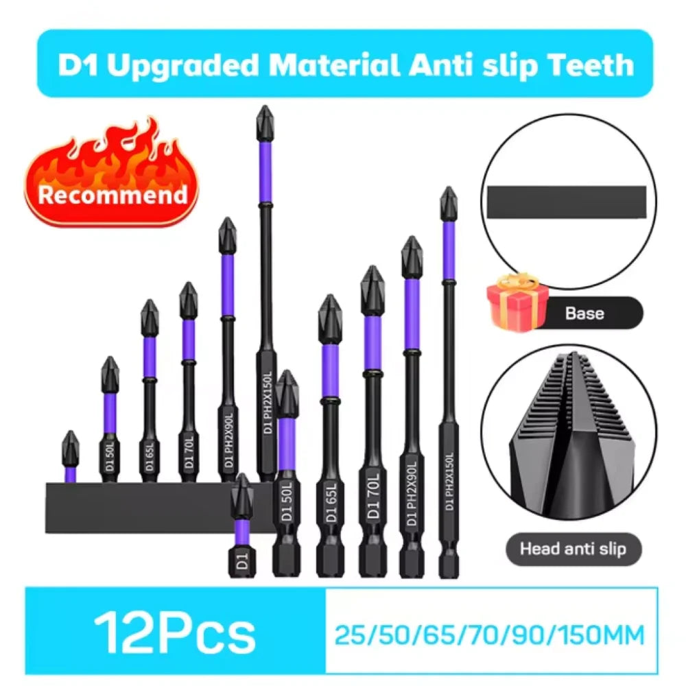 5/12Pcs Magnetic Screwdriver Bits Set Non-slip Shockproof Phillips Impact Hex Shank Alloy Steel for Power Tools