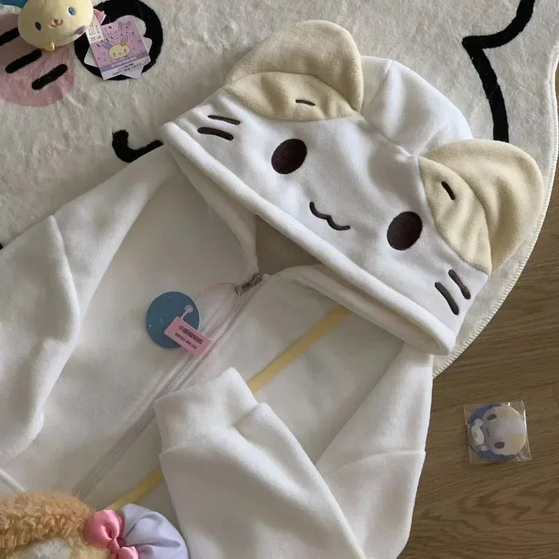 Women's Kawaii Fleece Hooded Cardigan Jacket