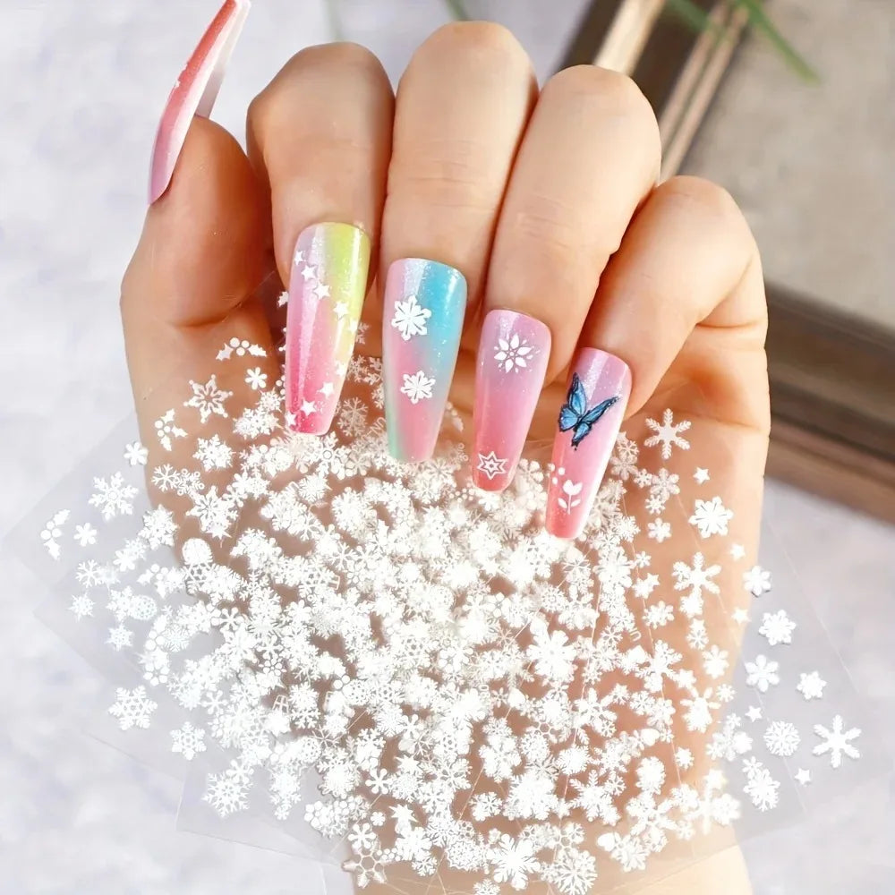30pcs Sheets Winter 3D Nail Art Stickers Decals Nail Art Supplies for Women And s - Self-Adhesive Cartoon Snowflake Snowman
