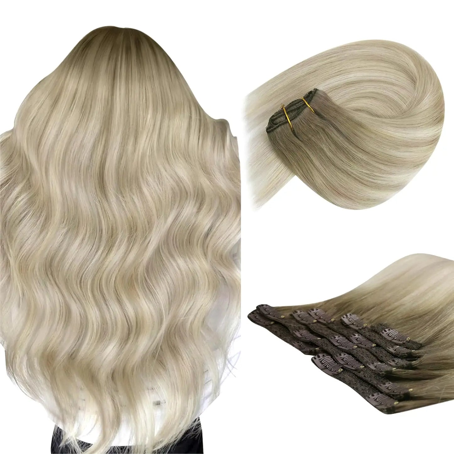 VeSunny Clip in Hair Extension Human Hair Balayage Natural Human Hair Extension Human Hair Clip Extension for Women