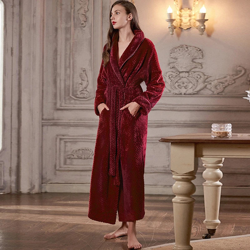 Women's Long Zip-Up Flannel Bathrobe, Plus Sizes