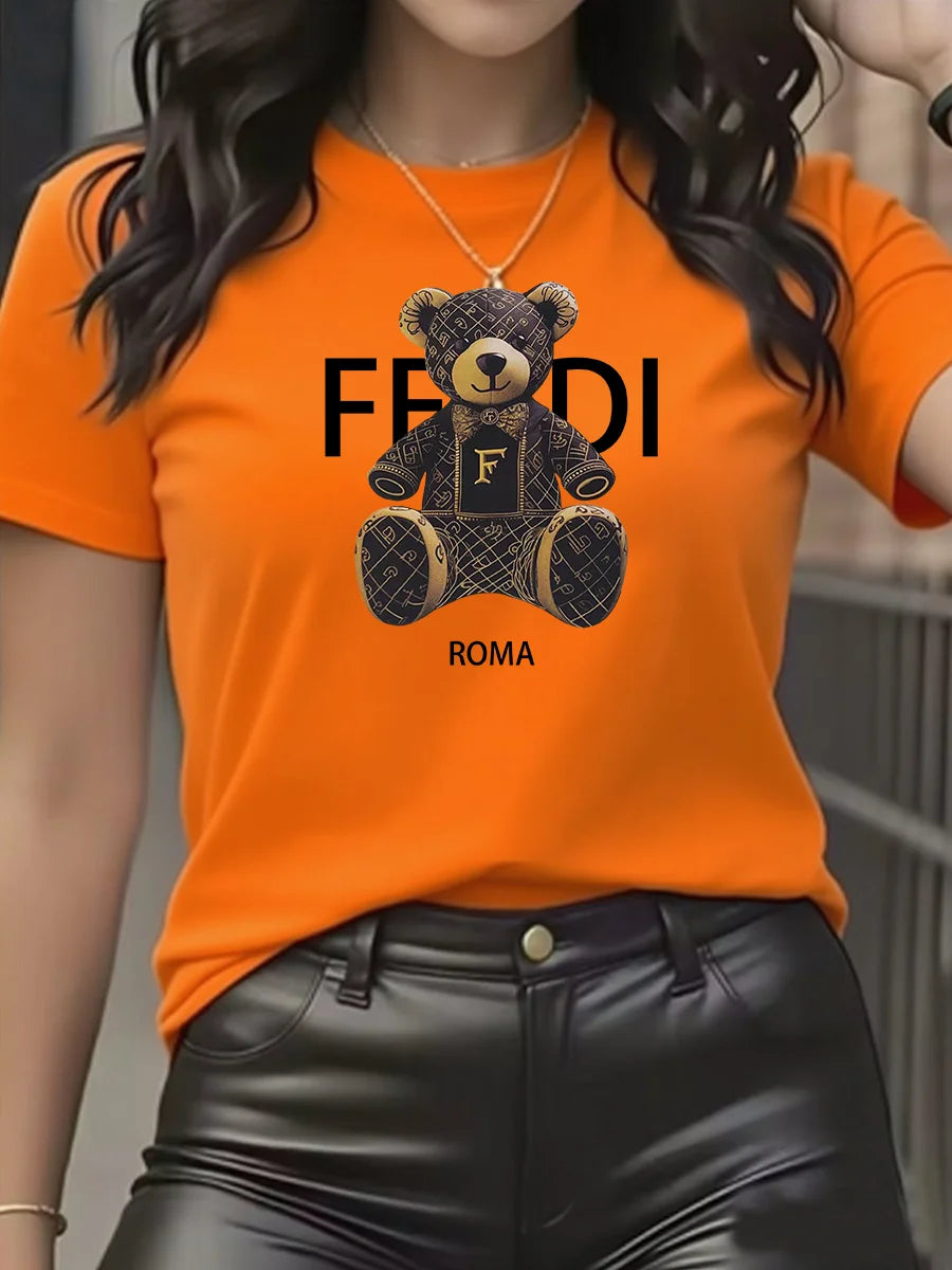 Women's Teddy-Bear Graphic T-Shirt — Soft Crew-Neck Short-Sleeve Top