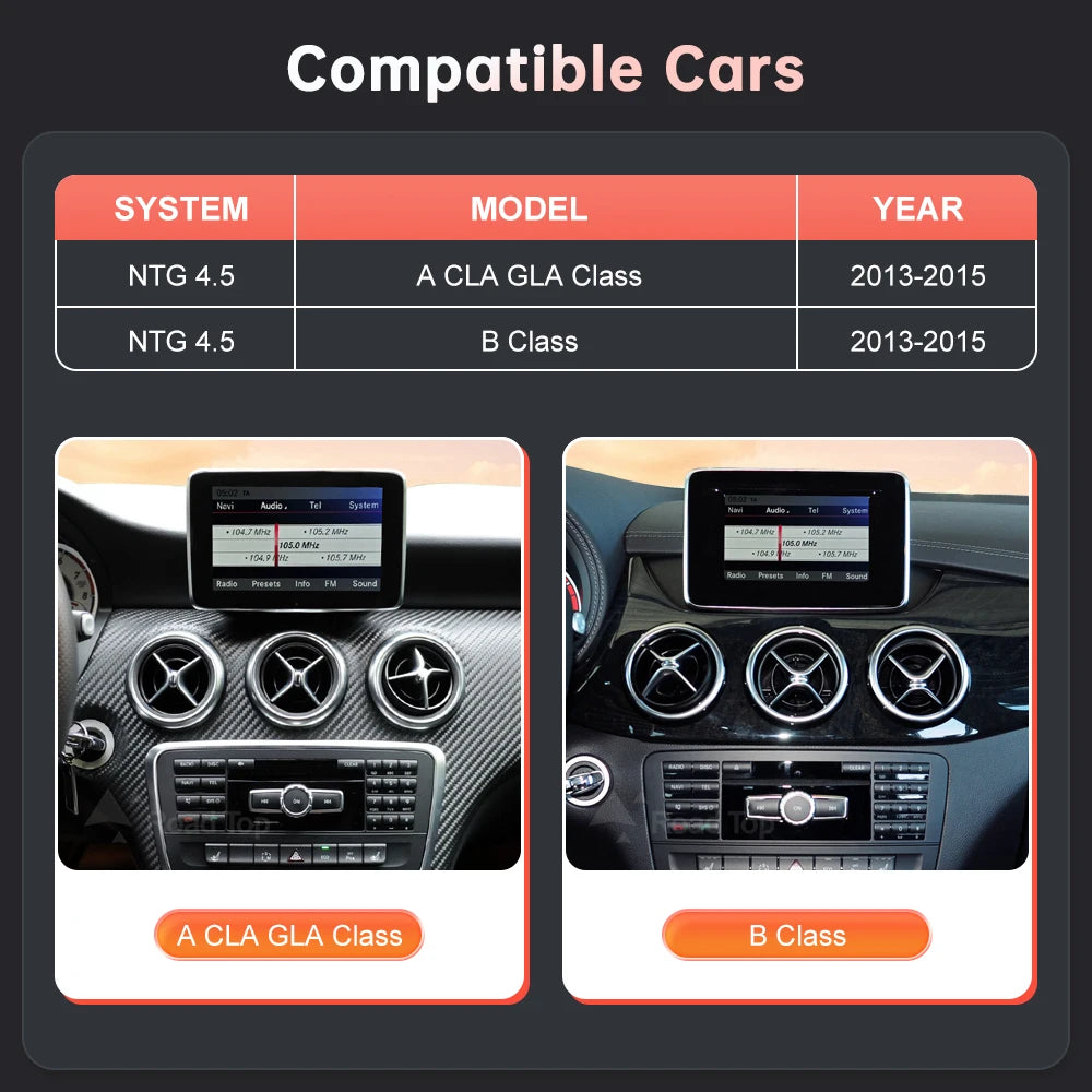 Wireless Carplay Android Auto Car Multimedia Display For Mercedes-Benz A B CLA GLA W176 W463 W246 2013-2015 NTG4.5 Touch Screen
