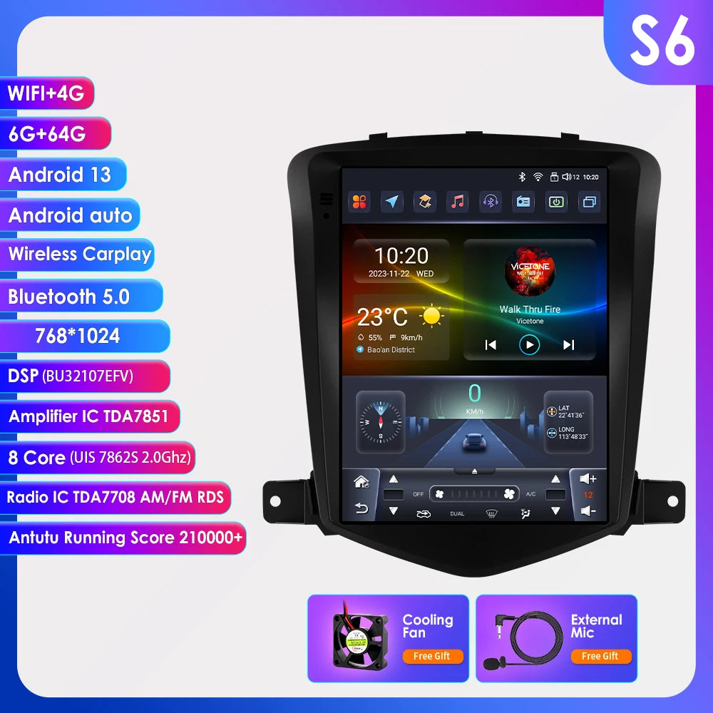 9.7" Android Car Stereo for Chevrolet Cruze J300 (2008–2012) — CarPlay, GPS, 4G, 360° Camera, Steering-Wheel Control
