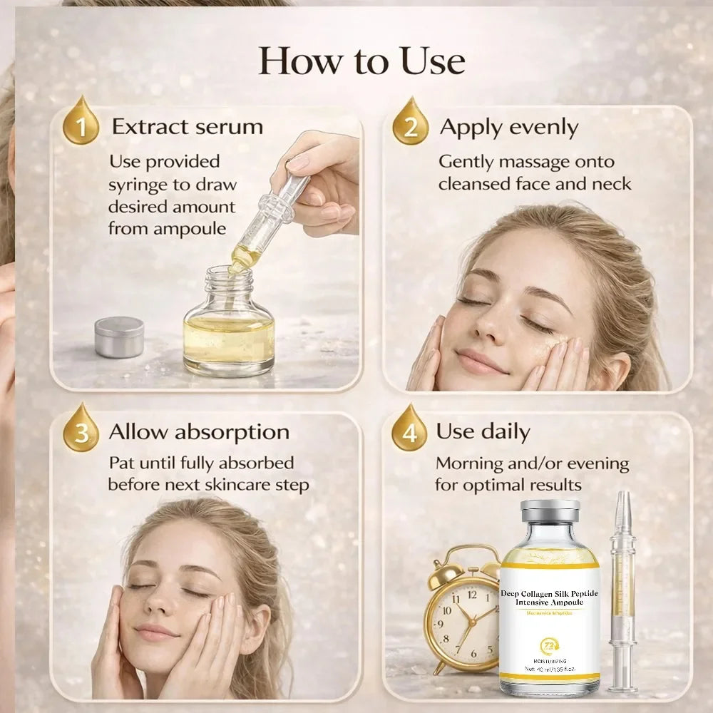 rrAmpoule intensive au collagène et aux peptides de soie, hydratant profond, renforce la peau, lifting, resserrement et fermeté,