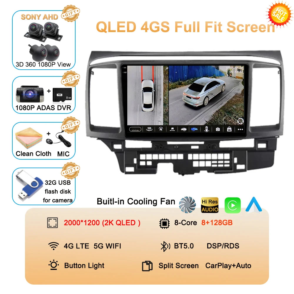 Android 16 Car Radio For Mitsubishi Lancer 10 CY 2007 - 2017 Multimedia Video Player 2 din WIFI+4G Navigation GPS Stereo Carplay