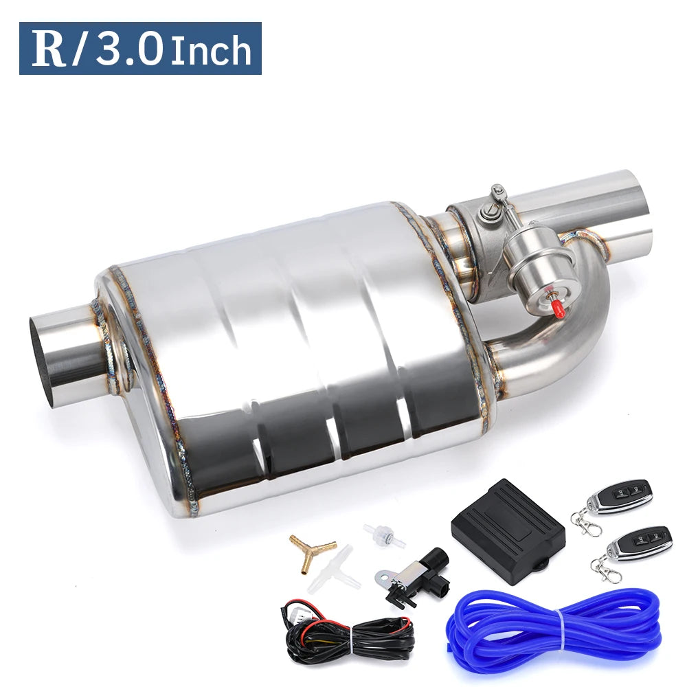 Stainless Steel 2.5" 3" 3.5" IN/OUT Tip On Single Exhaust Muffler Dump Valve Exhaust Cutout with Wireless Remote Controller Set