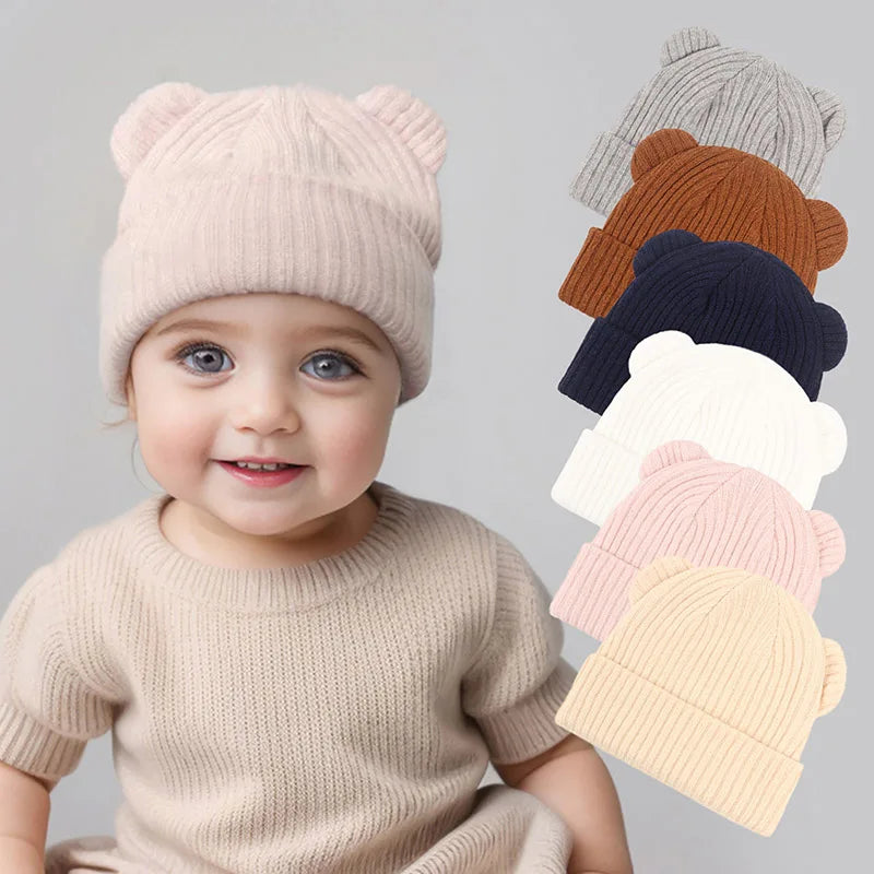 Baby Knitted Beanie 0-2 Years - Soft Solid Color Winter Hat