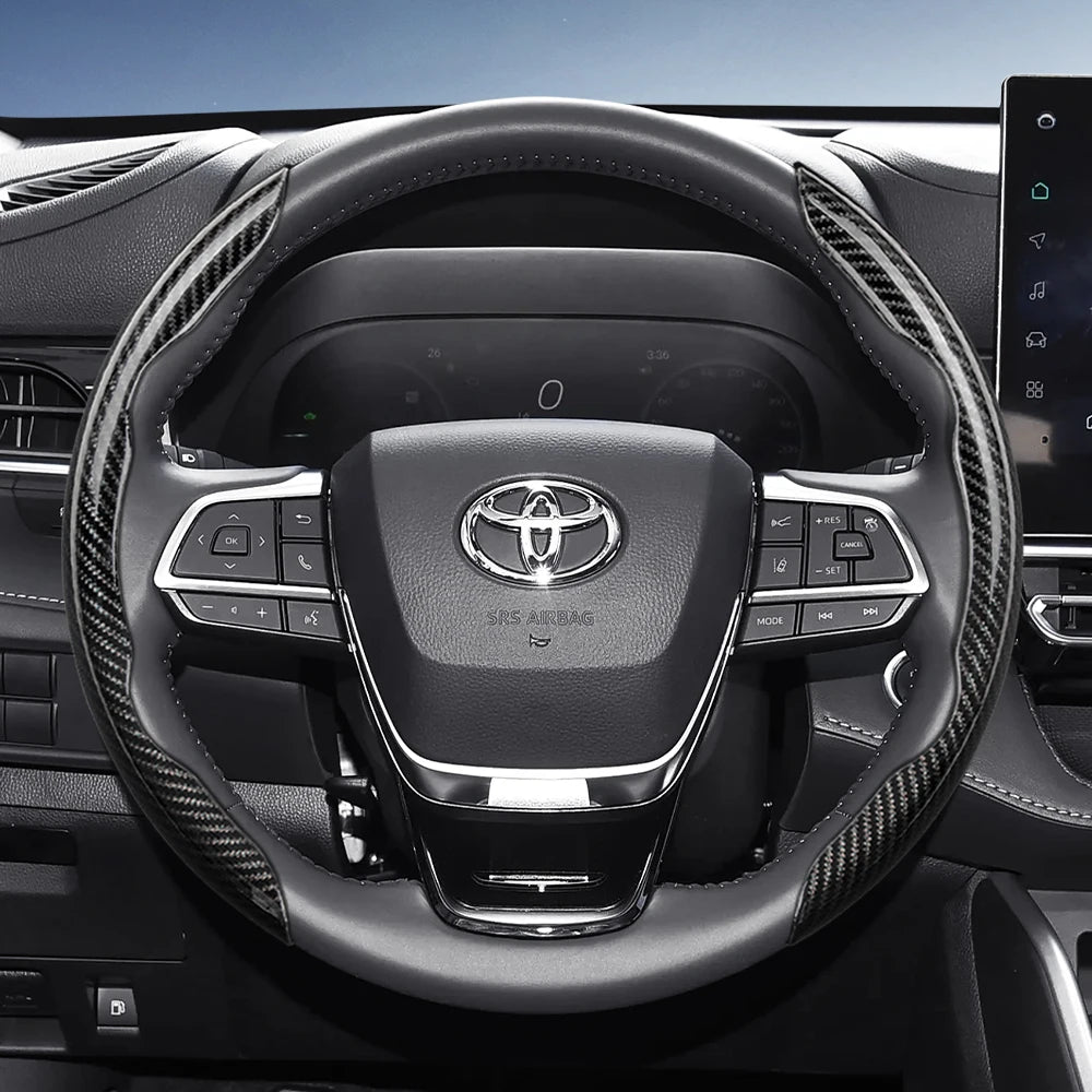 Suitable for Toyota Carbon Fiber Texture Steering Wheel Cover with Segmented Quick-Release Design, Durable, for Rav4, Hilux, Camry, Yaris, Corolla Cross, Kluger, Grand Highlander, Tacoma, Tundra, Sequoia, 4Runner, C-Hr