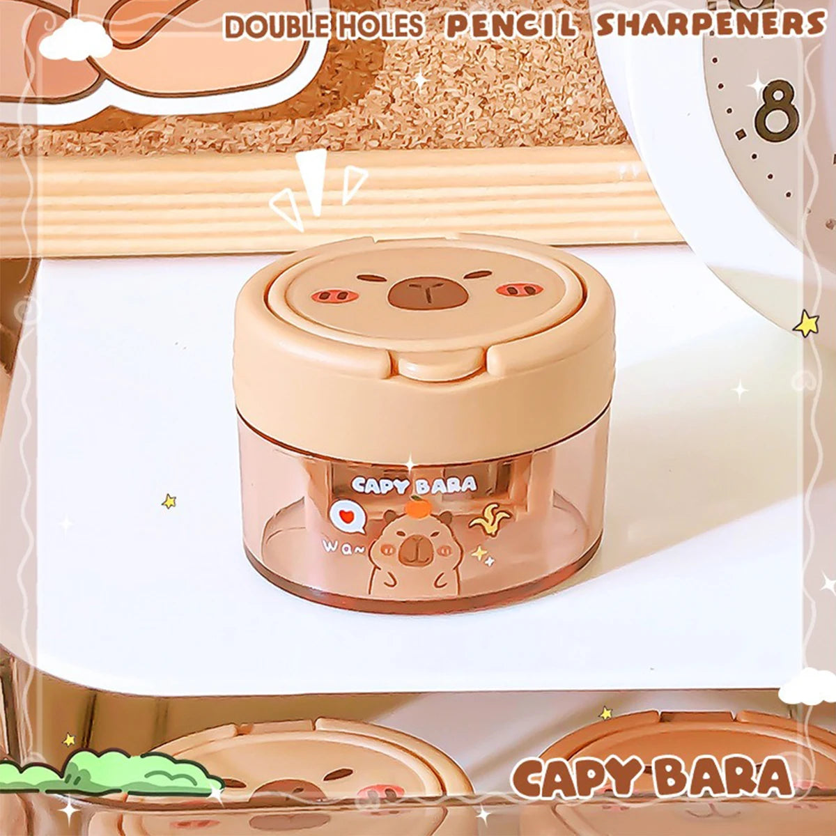 Cute Capybara Cartoon Flip-Top Dual Hole Sharpener for Kids Mini Portable Compact Pencil Sharpener School Supplies Learning Tool