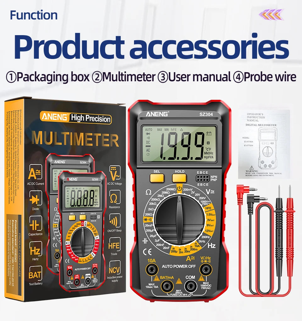 ANENG SZ304 Digital 2026 Counts Multimetes AC/DC Votage Current Resistance Ohm NCV High Precision Professional Multimetro Tester