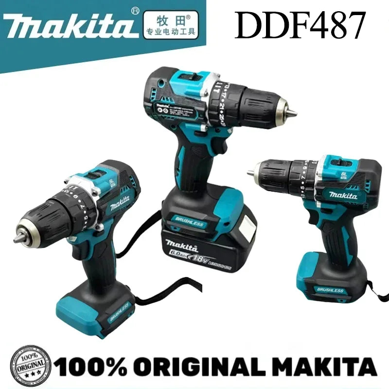Makita Original. DDF487 Cordless Driver Drill Brushless Electric Impact Screwdriver Rechargeable Power Tool 18V