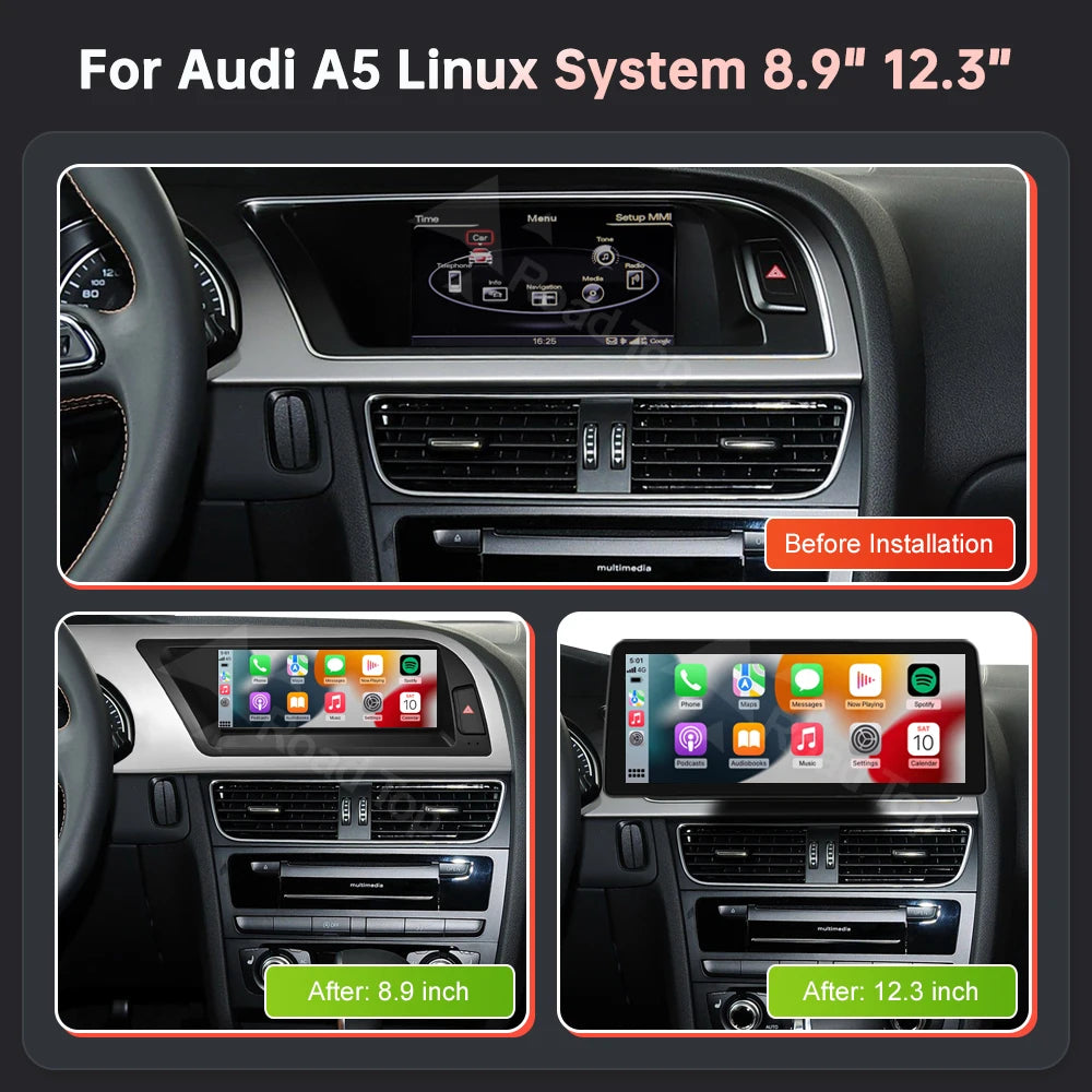 8.9'' 12.3" Car Multimedia Display Linux Screen For Audi A5 S5 2008-2016 With Wireless Carplay Android Auto Airplay Autolink