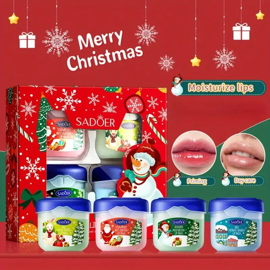 4 Piece Christmas Lip Balm and Lipstick Gift Box - Moisturizing Lip Makeup Set