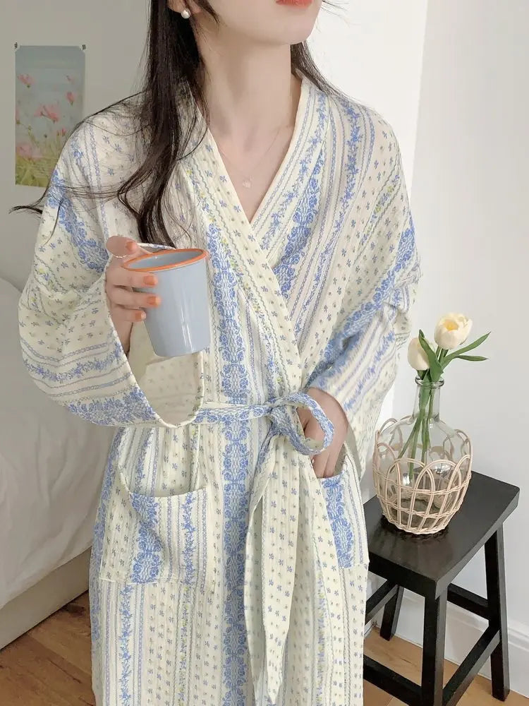Women's Long Sleeve Mid-Length Robe, Soft Loungewear