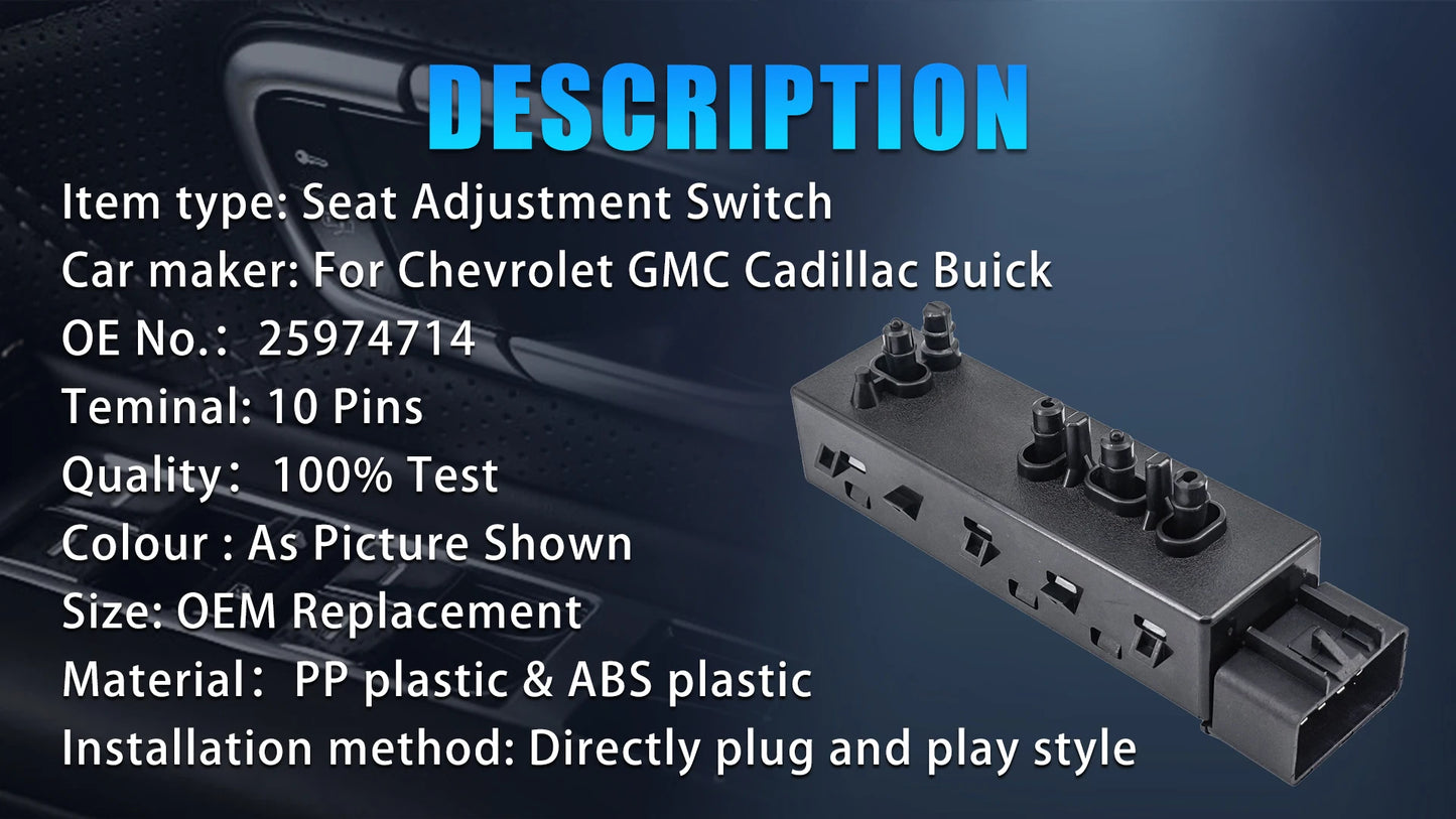 Power Seat Switch, Front Left (25974714/12451497) — Chevrolet Tahoe, Impala, Camaro & GMC Yukon / Cadillac