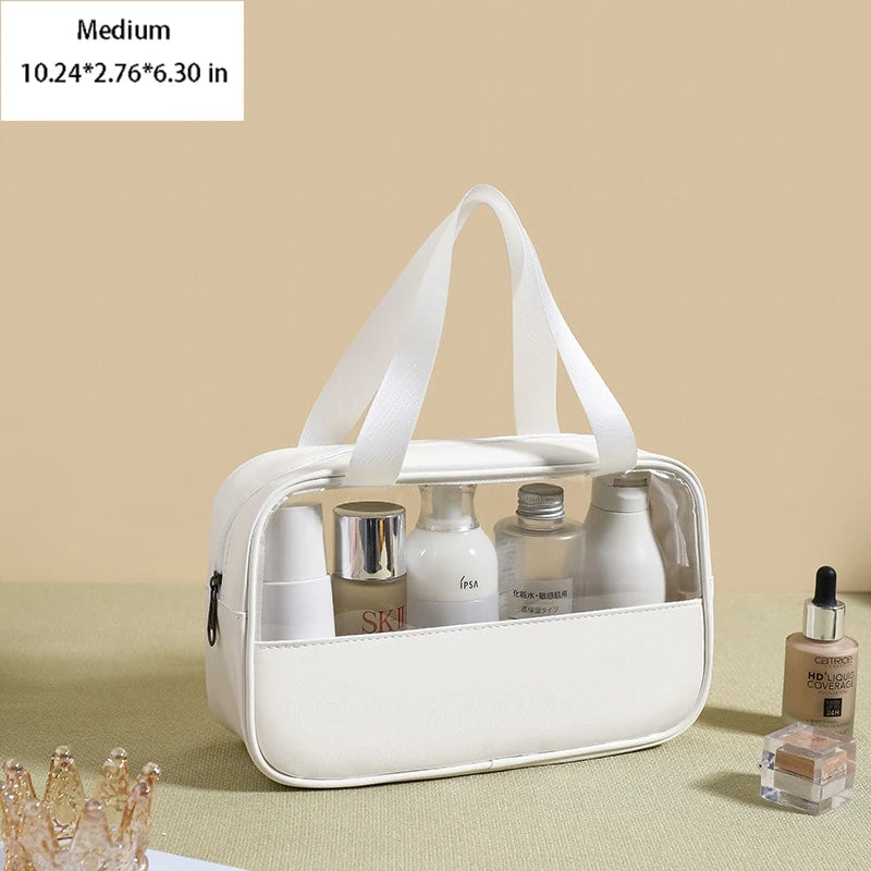 Portable Toiletry Bags with Handle, Translucent Waterproof travel Make up Bags for Women, Large Capacity Travel Cosmetic Bags