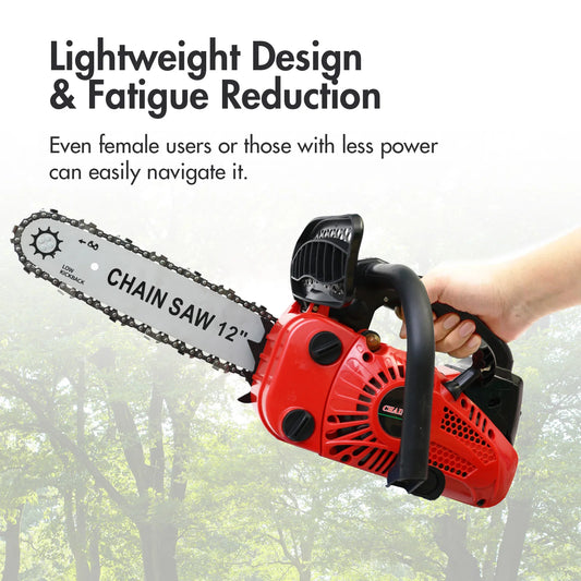 12" Gasoline Chainsaw — 25.4cc Lightweight Portable Saw for Tree & Branch Cutting
