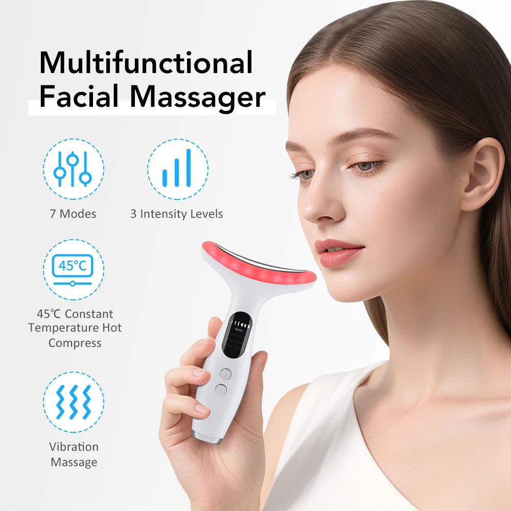 EMS Face Neck Beauty Device 7 Colors LED Light Skin Rejuvenation Tightening Anti Wrinkles Vibration Facial Lifting Massager
