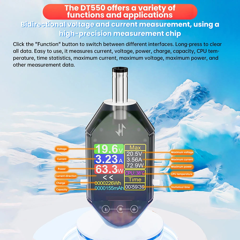 DC5.5 * 2.5 Interface Tester DC 4.5-50V 0-12A High-precision Voltage Current Tester Digital Voltmeter Ammeter Power Meter DT550