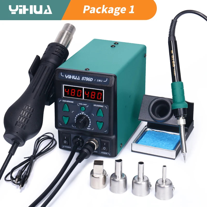 MMAlto YIHUA 8786D / 8786D-I / 938BD-II Soldering Iron & Hot Air Rework Station – Digital SMD BGA Phone PCB Repair Welding Tool | 110V-240V