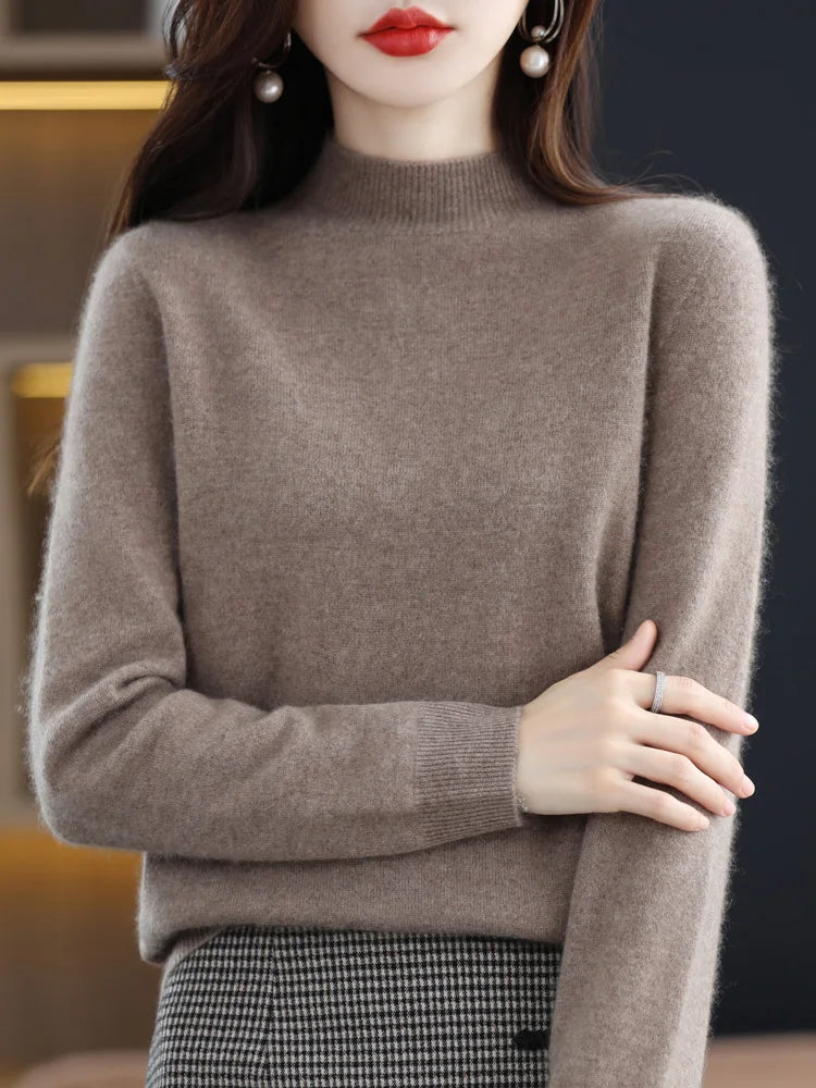 Women's Merino Wool Mock Neck Sweater, Long Sleeve