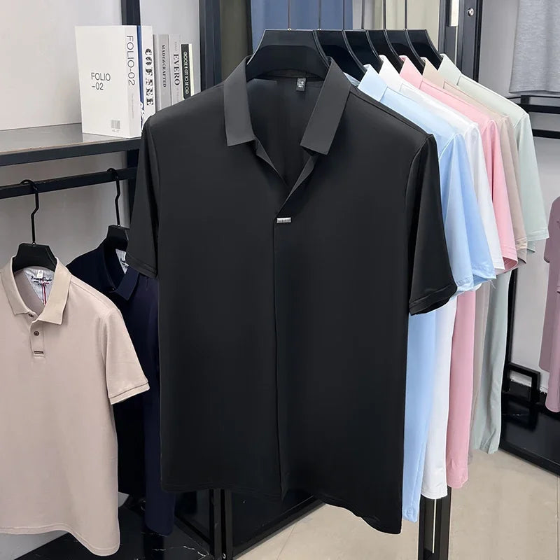 Men's Silky Lapel Polo - Cool-Touch Seamless, Metal-Button Placket
