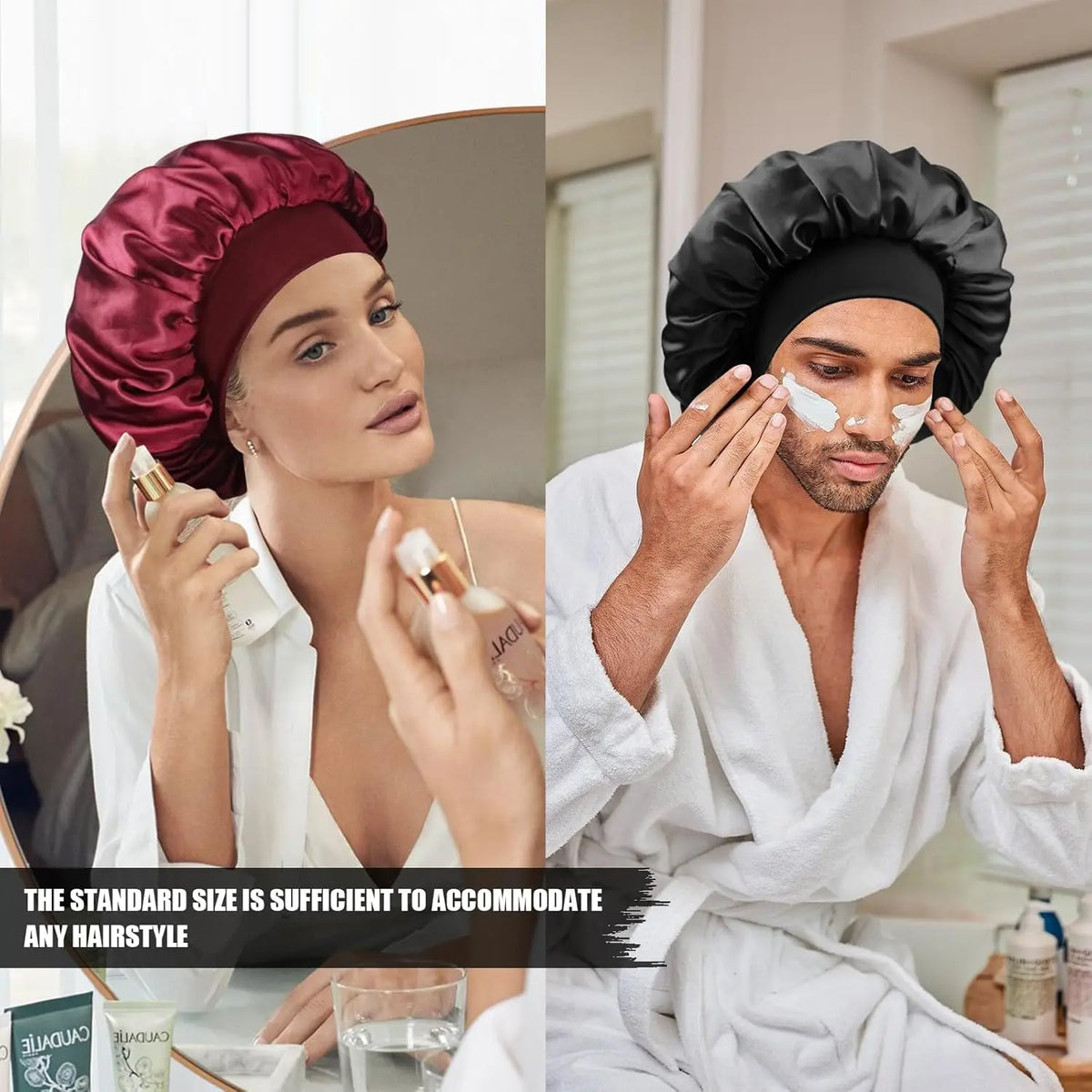 Silk Bonnet for Sleeping, Double Layer Silk Sleep Cap for Men & Women, Soft Satin Lined Bonnet for Curly Hair