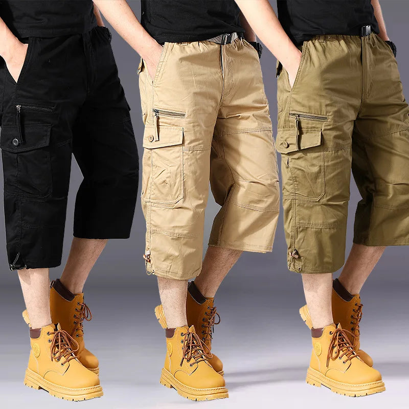 Men's Cargo Shorts — Loose Elastic-Waist Multi-Pocket Casual Shorts