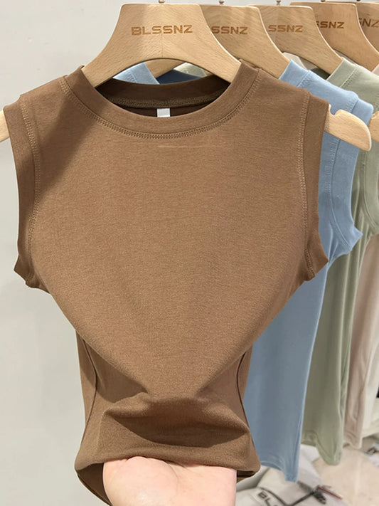 zjaiss 2026 Cotton Tops Neck Summer Basic Shirts White Black Casual Sport Vest Off Shoulder Green Women's Tank Top
