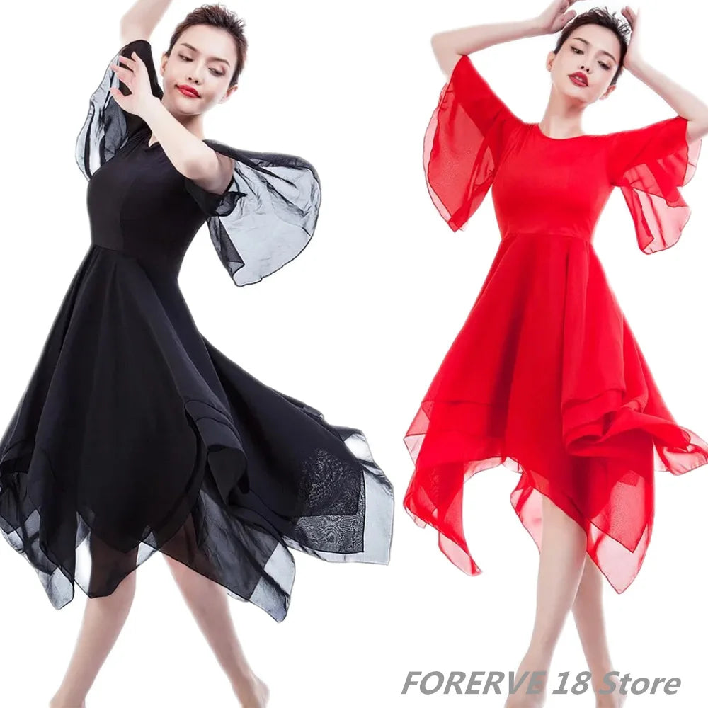 Women's half-sleeve mesh tutu dance dress