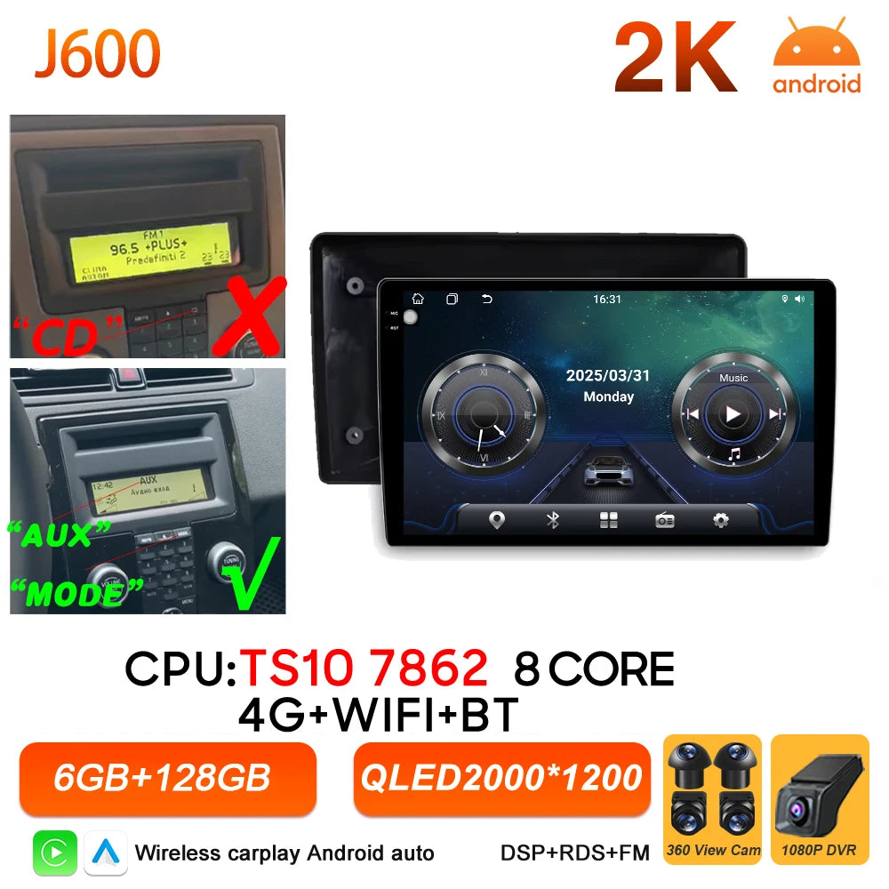 Car Stereo with Apple CarPlay & Android Auto, Compatible with Volvo C30 S40 V50 & C70