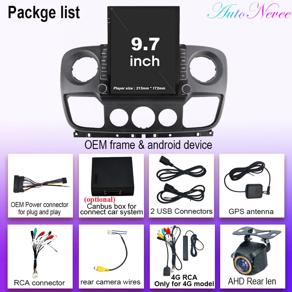 Car Android 15 For Renault Master Nissan NV400 Opel Movano 2010 - 2021 Navigation Touch Screen Multimedia Player Head Unit GPS