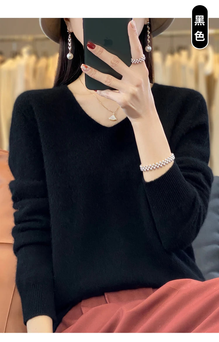 Women's Merino Wool V-Neck Sweater