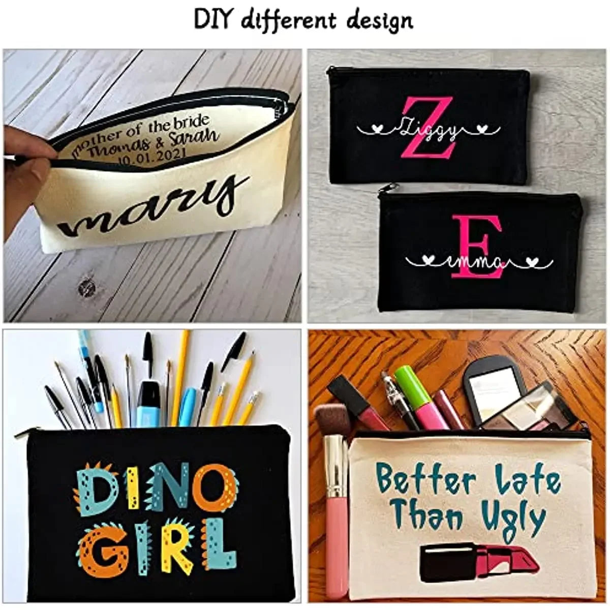DIY Blank Canvas Zipper Pouch Bags School Pencil Bag Case for School DIY Craft Bag Canvas Makeup Bags Handmade Gift Bag