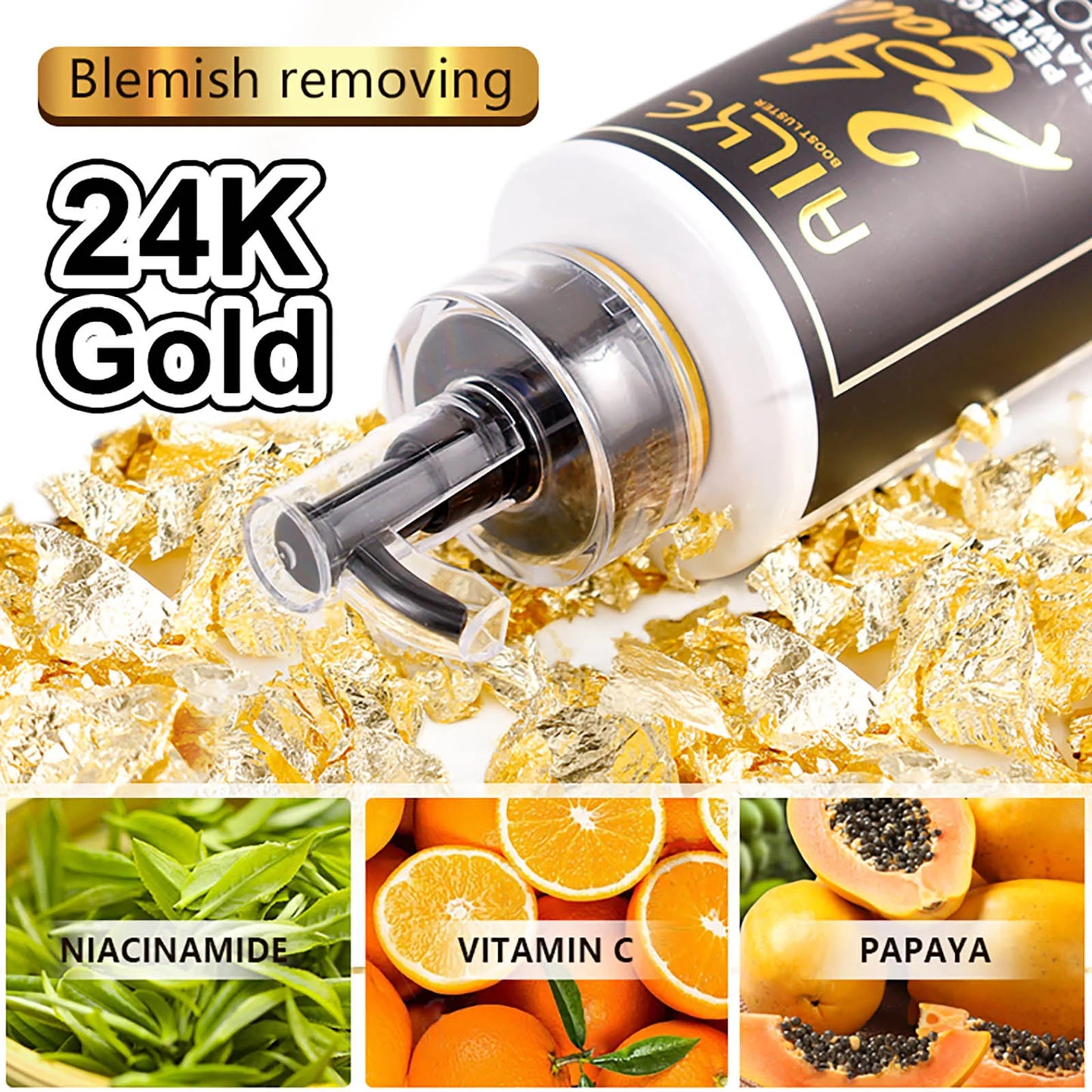 AILKE 24K Glod Flawlessly Skin Care Set, Whitening, Reduce Dark Spots, Pigmentation, Wrinkles, Moisturize, For All Skin Types